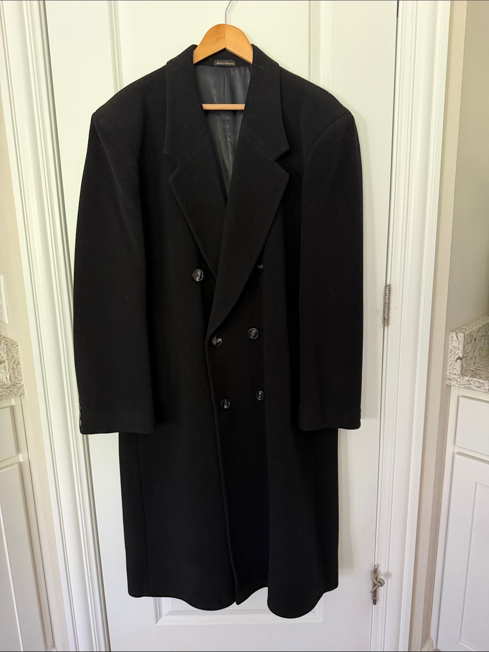 Virany Vintage Men's Black Double-Breasted 100% Wool Overcoat